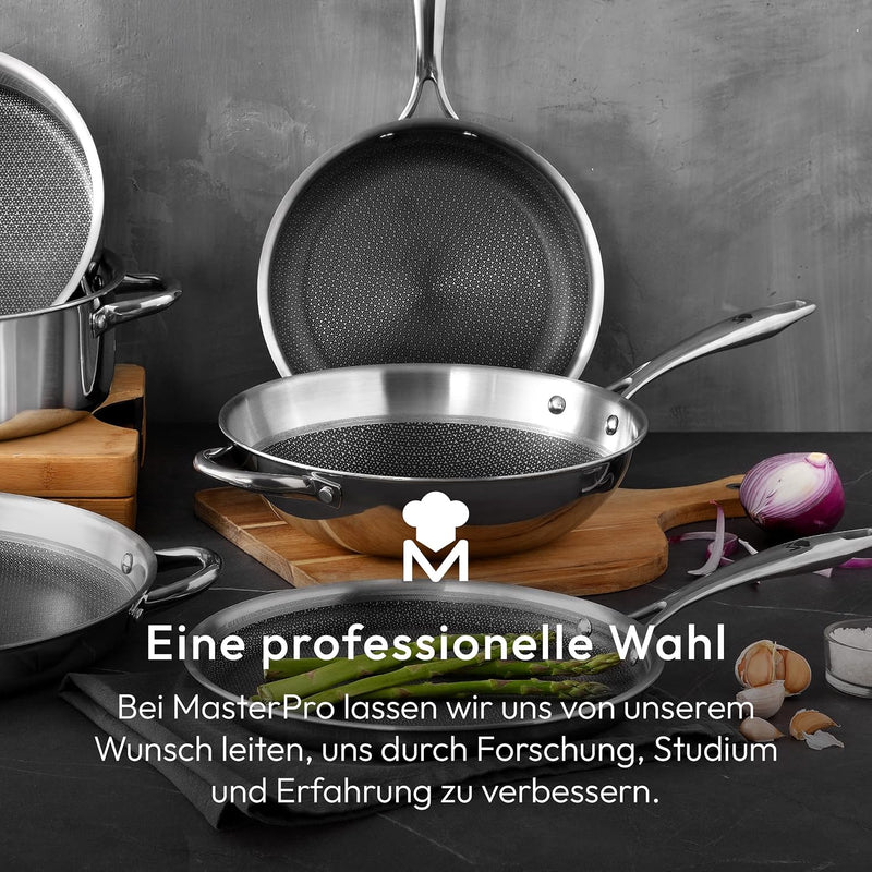 MasterPRO Hi-Tech 3 Wok 28 cm Stainless Steel with Honeycomb Structure Triple Coating Kitchen Utensi