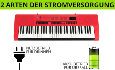 McGrey 6170 RD Akku-Keyboard - 61 Tasten-Keyboard mit integriertem Akku - 200 Klänge und Rhythmen -