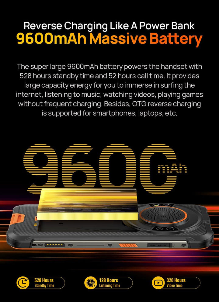 Ulefone Armor 16 PRO Android 12 Outdoor Handy Ohne Vertrag, 122Db Lautsprecher, 9600mAh Akku, Glare