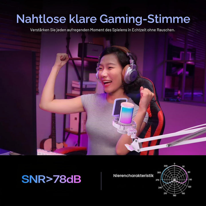 MAONO Gaming Mikrofon, USB Microphone mit RGB-Licht, Geräuschunterdrückung, Stummschaltung, Gain, Ga