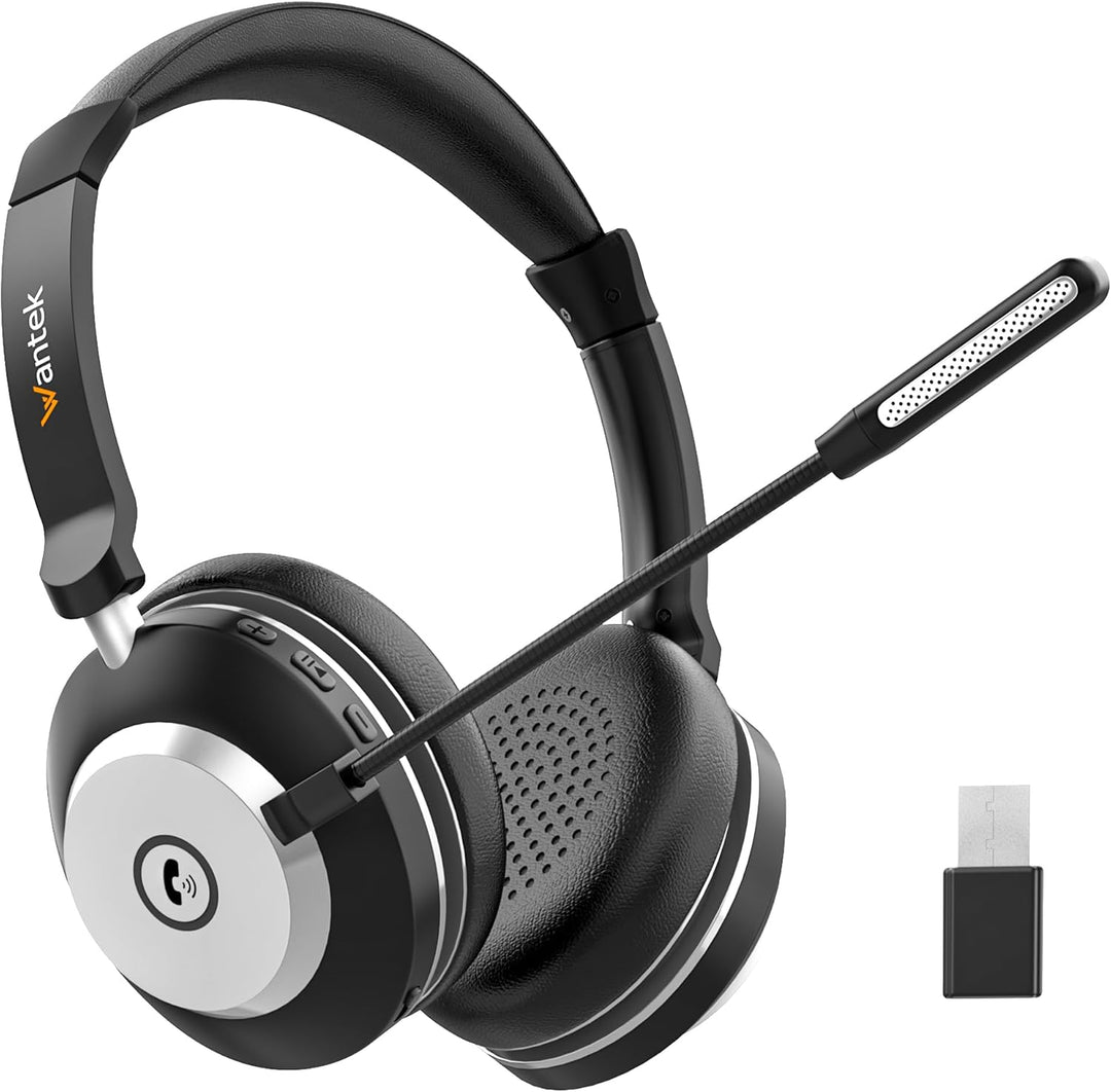 Wantek Headset mit Mikrophone Kabelloses, Wireless Headset für PC Laptop, Bluetooth Headset mit Nois