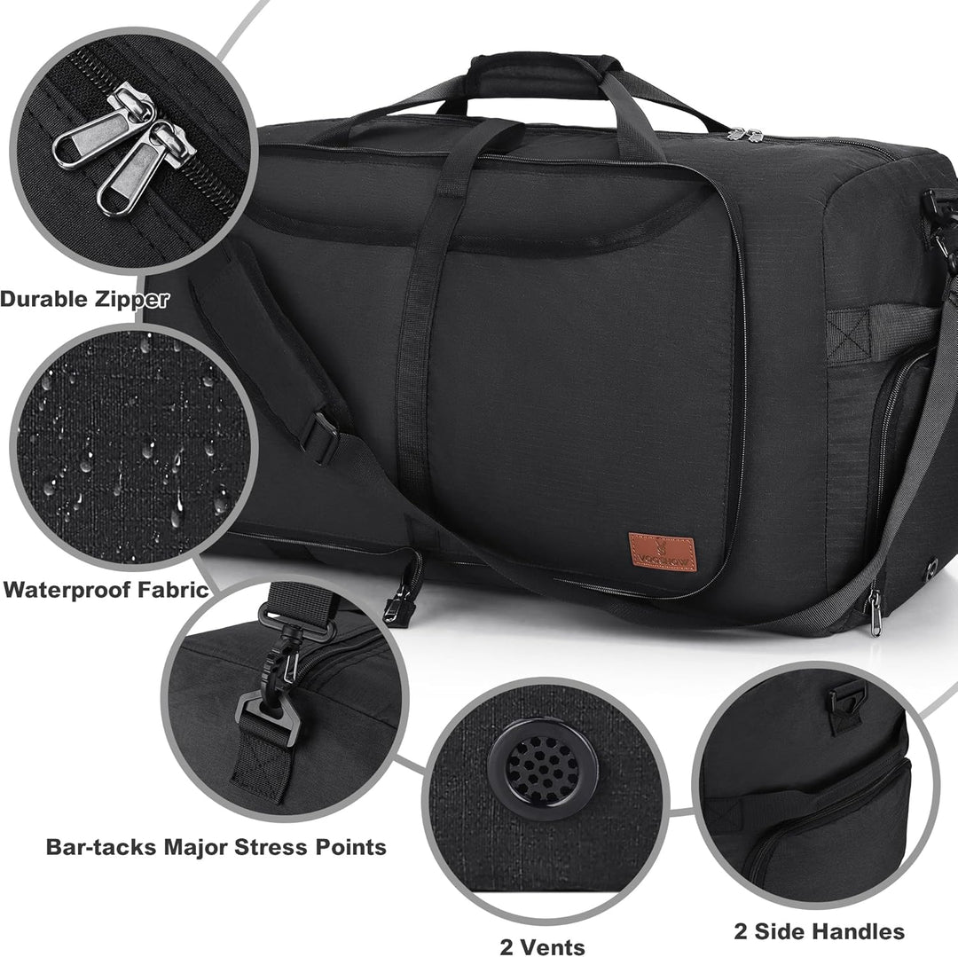 Vogshow Reisetasche grosse Faltbare 80L, Weekender Übernachtungstasche Seesack wasserdicht Sporttasc