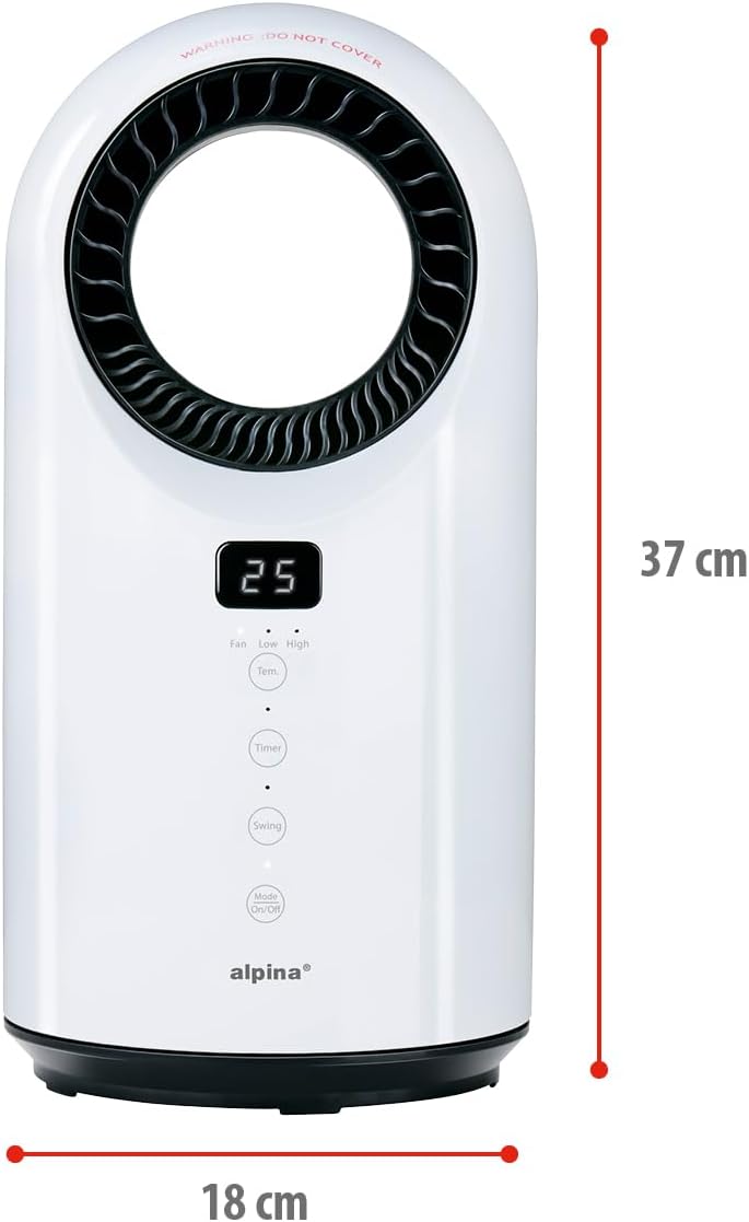 alpina Elektrischer Heizlüfter und Ventilator 1500W – Keramik Heizkörper mit Timer und Fernbedienung