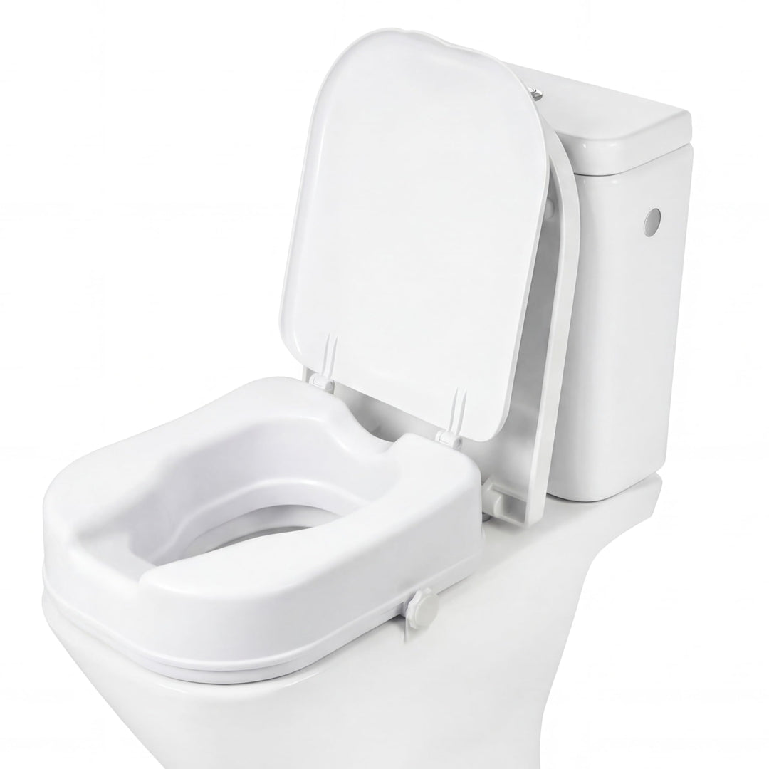 PEPE Mobility Toilettensitzerhöhung für Quadratische Toiletten 10 cm Weiss, WC Sitzerhöhung mit Deck
