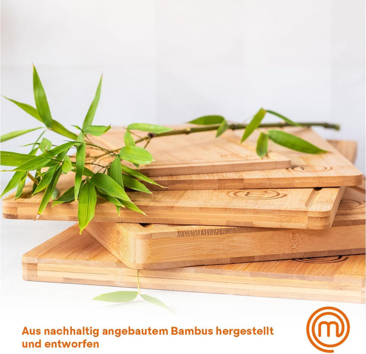 MasterChef Schneidebretter Holz, Schneidebrett Set mit Bambus Schneidebrett Gross 38cm x 27,5cm, Mit