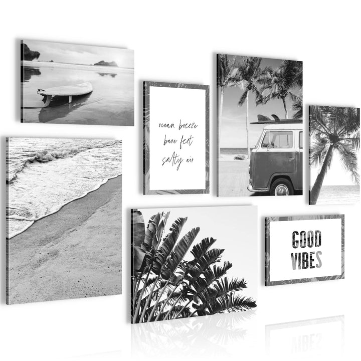 Novart Wandbilder Strand - KOMPLETT AUFHÄNGFERTIG - Schwarz Weiss Wohnzimmer Schlafzimmer- 7 Moderne
