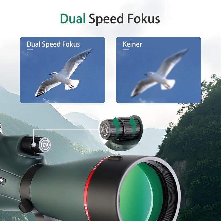 Svbony SV406P ED Spektive, 20–60x80mm, 1,25 Zoll Zoom-Spektive mit Dual Focus FMC BAK4, Spektiv für