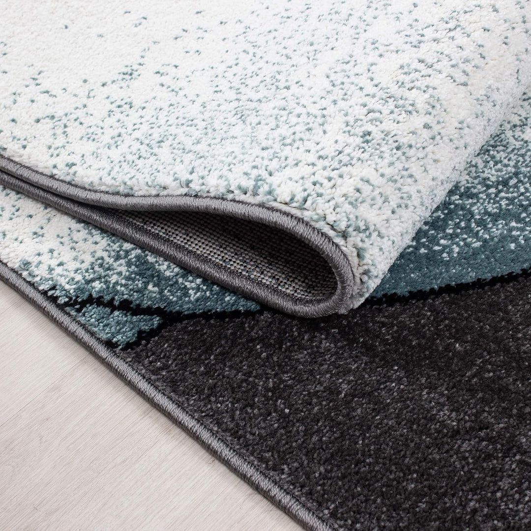 HomebyHome Kinderteppich Blau 120 cm Rund Elefantenmuster für Jungen Kinderzimmer Kurzflor Extra Wei