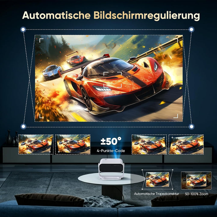 Wielio Neuer Smart Mini Beamer Integrierte APP, Android 14, Unterstützt 1080P und 4K-Dekodierung,Aut