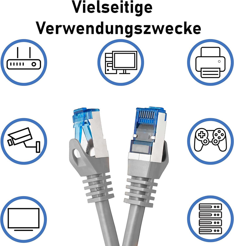 BIGtec 50m CAT.7 Patchkabel Netzwerkkabel Gigabit Patch DSL LAN Ethernet Kabel grau Kupferkabel dopp