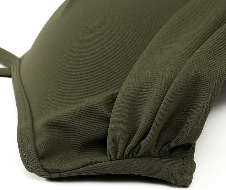 RXRXCOCO Damen Wickel Push Up Bikini Oberteil Bauchweg High Waist Bikini Set Bademode M Armeegrün Sc