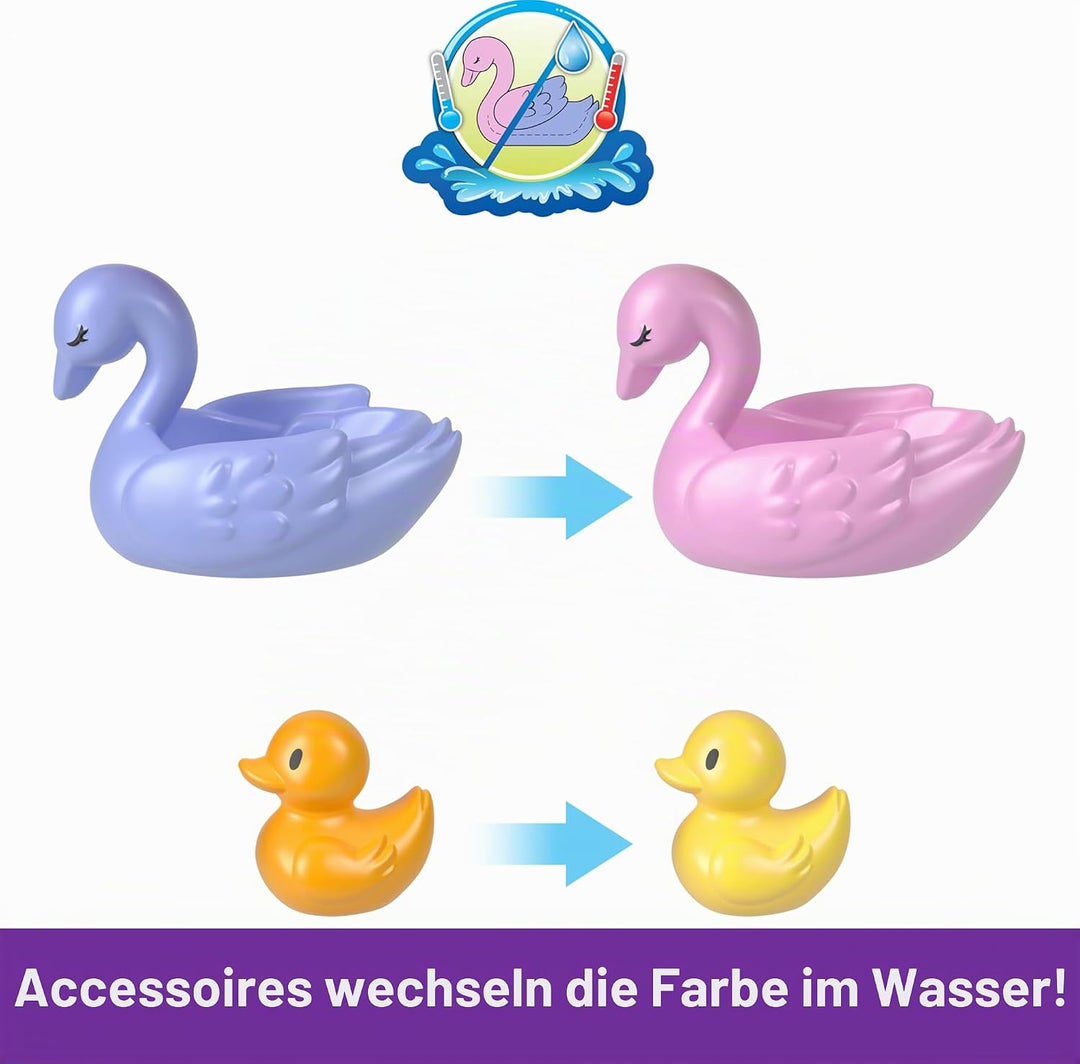 Polly Pocket Blumen-Häschen Schatulle - Spielset mit Wasserspass und Farbwechseleffekt, 2 Puppen, 12