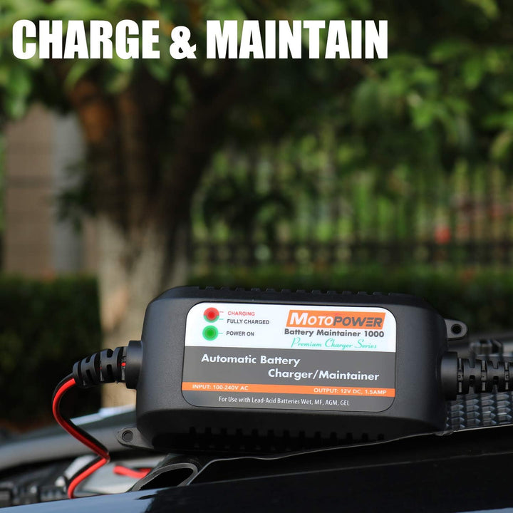 MOTOPOWER MP00206A 12V 1.5Amp Automatisches Ladegerät/Wartung für Autos, Motorräder, Geländefahrzeug