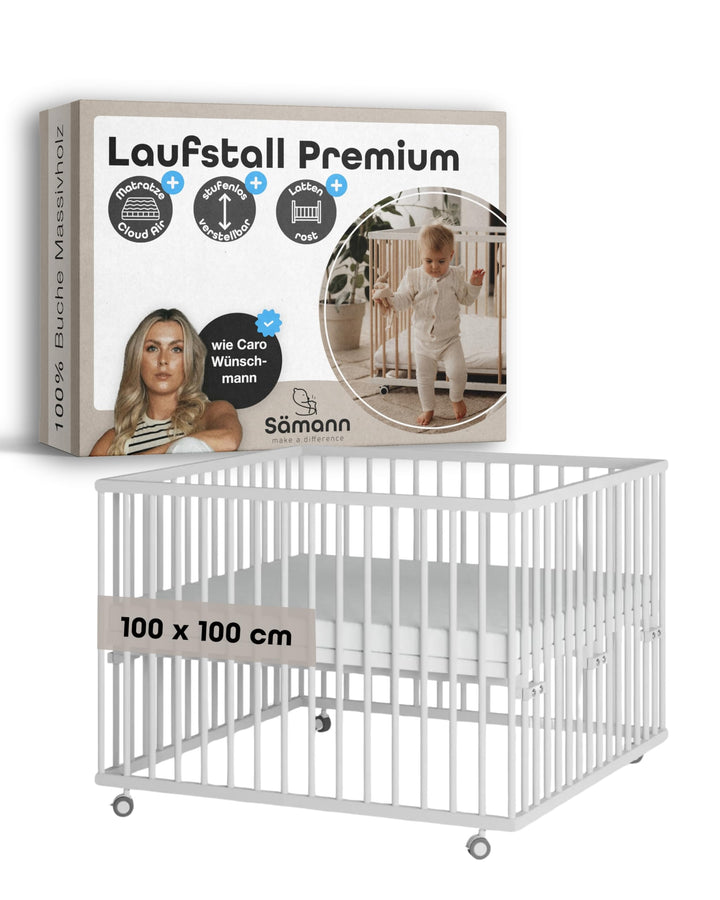 Sämann Laufstall Baby mit Matratze Cloud Air & Lattenrost | stufenlos höhenverstellbar | Laufgitter