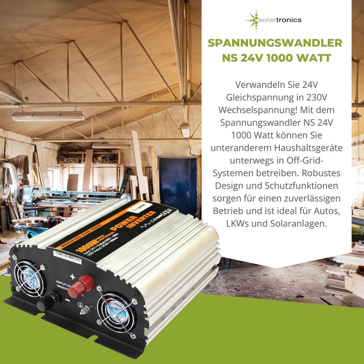 SOLARTRONICS NS1000 Spannungswandler 24V 230V modifizierter Sinus 1000W/2000W Wechselrichter 24V auf