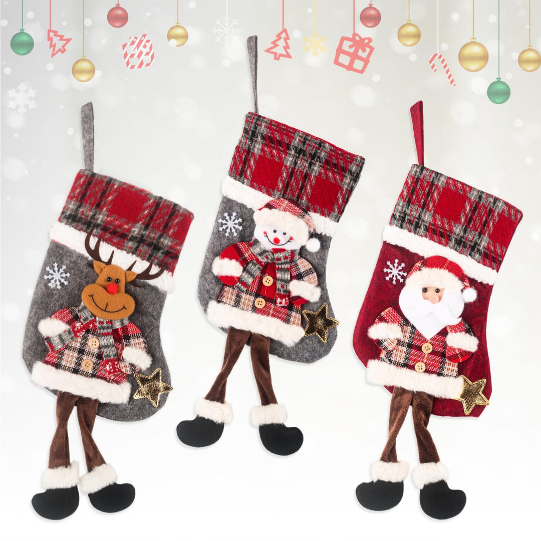 Nikolausstrumpf Kinder, 3 Stück Nikolausstiefel Weihnachtsstrümpfe zum Aufhängen und Befüllen für We