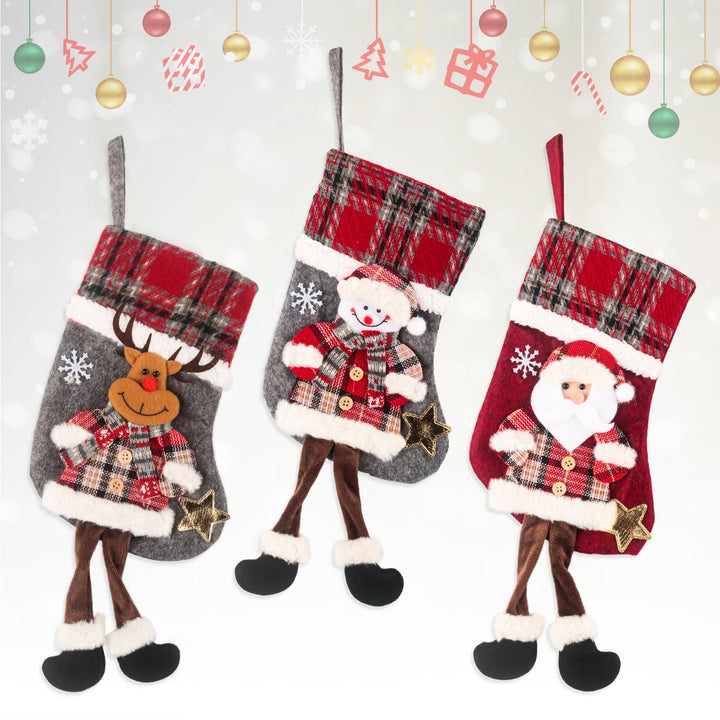 Nikolausstrumpf Kinder, 3 Stück Nikolausstiefel Weihnachtsstrümpfe zum Aufhängen und Befüllen für We