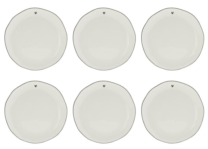 Bastion Collections 6er Set Kuchenteller Heart weiss mit Herz 19cm Keramik