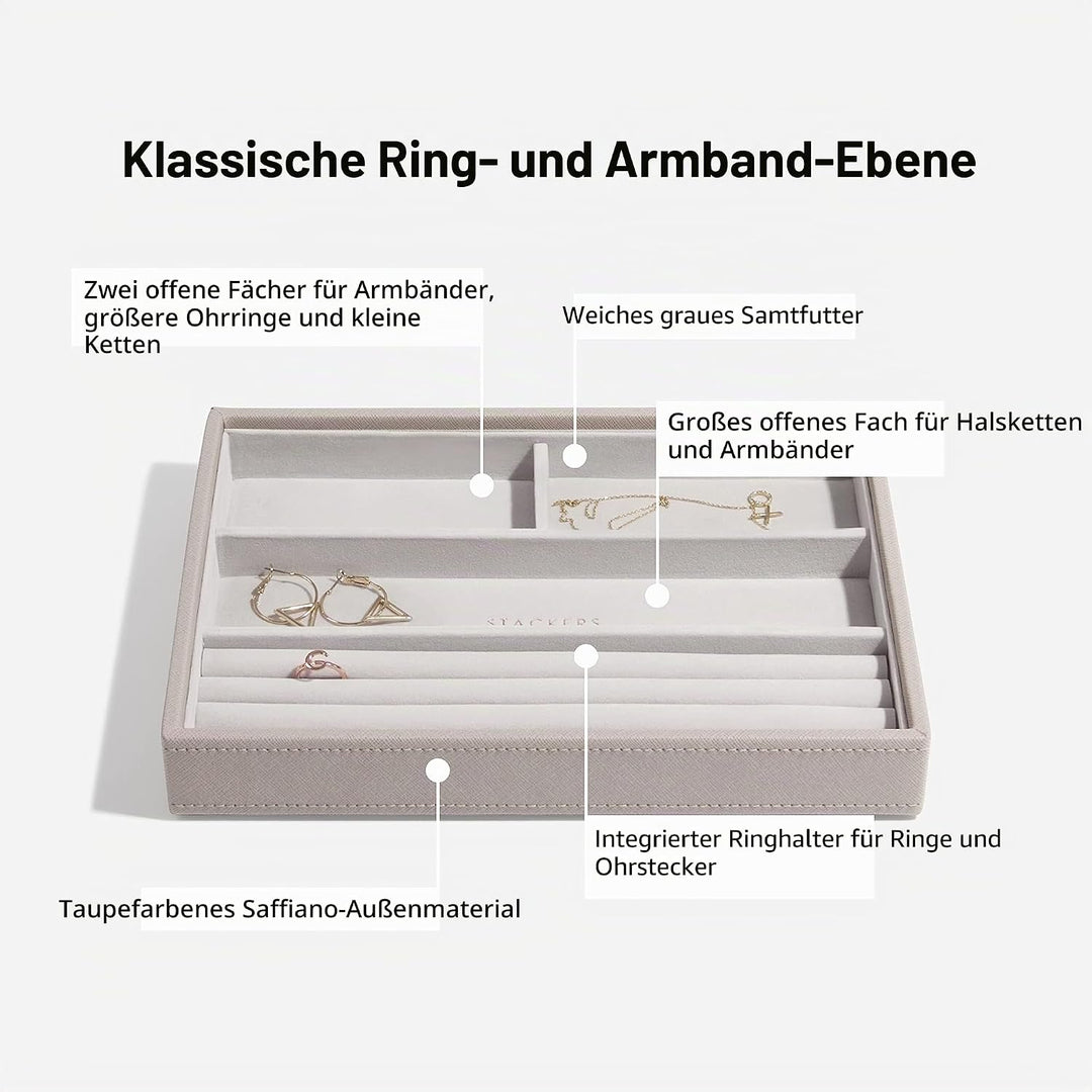 Stackers Schmuckschatulle, klassische Grösse, stapelbar, Set mit 5 Schubladen. taupe