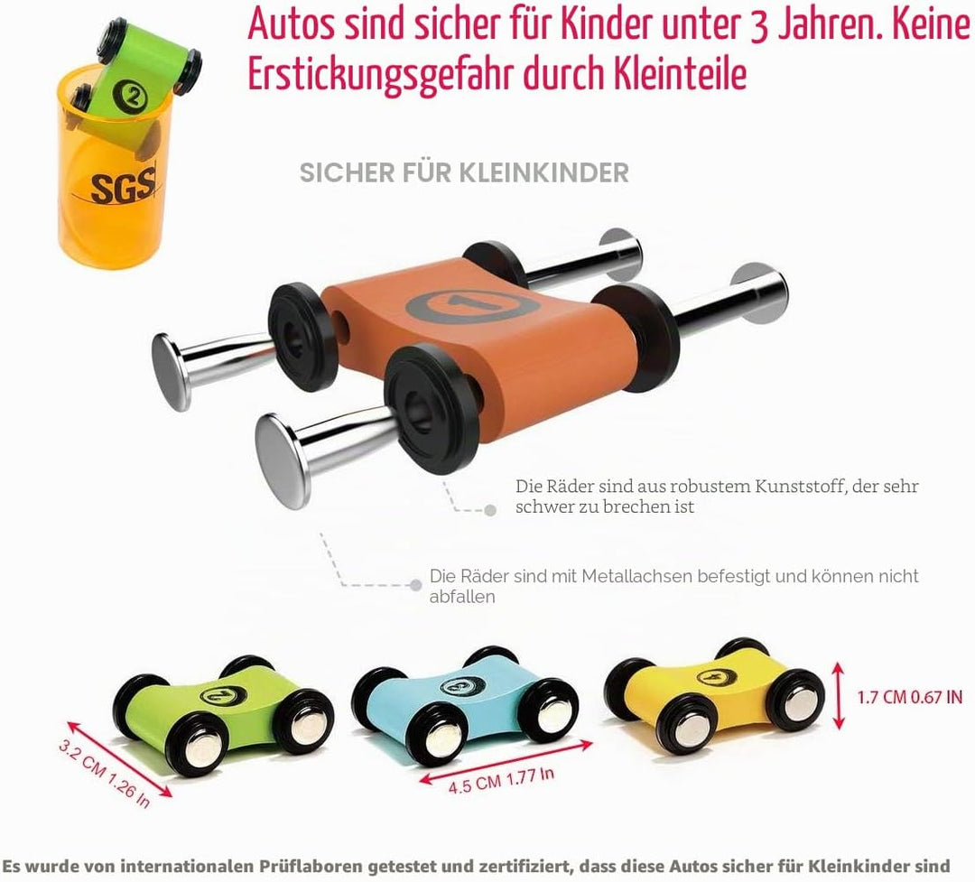 TOWO Kugelbahn Parkgarage aus Holz - mit 4 Holz-Autos &amp; Parkplatz auf dem Dach - Auto Holzspielzeug