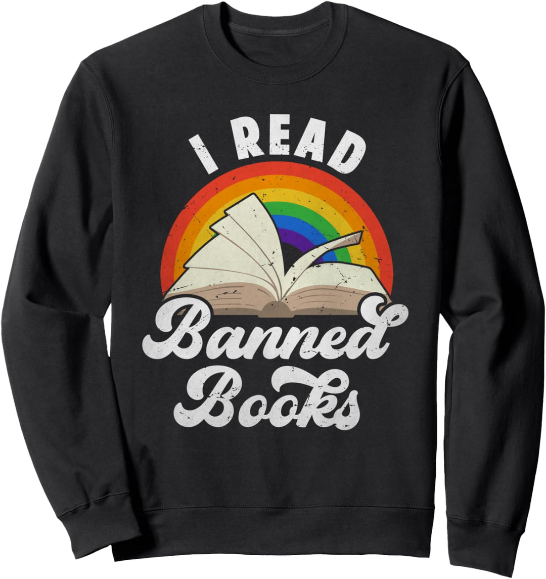 I Read Banned Books Retro Literature Rainbow Reading Vintage Sweatshirt