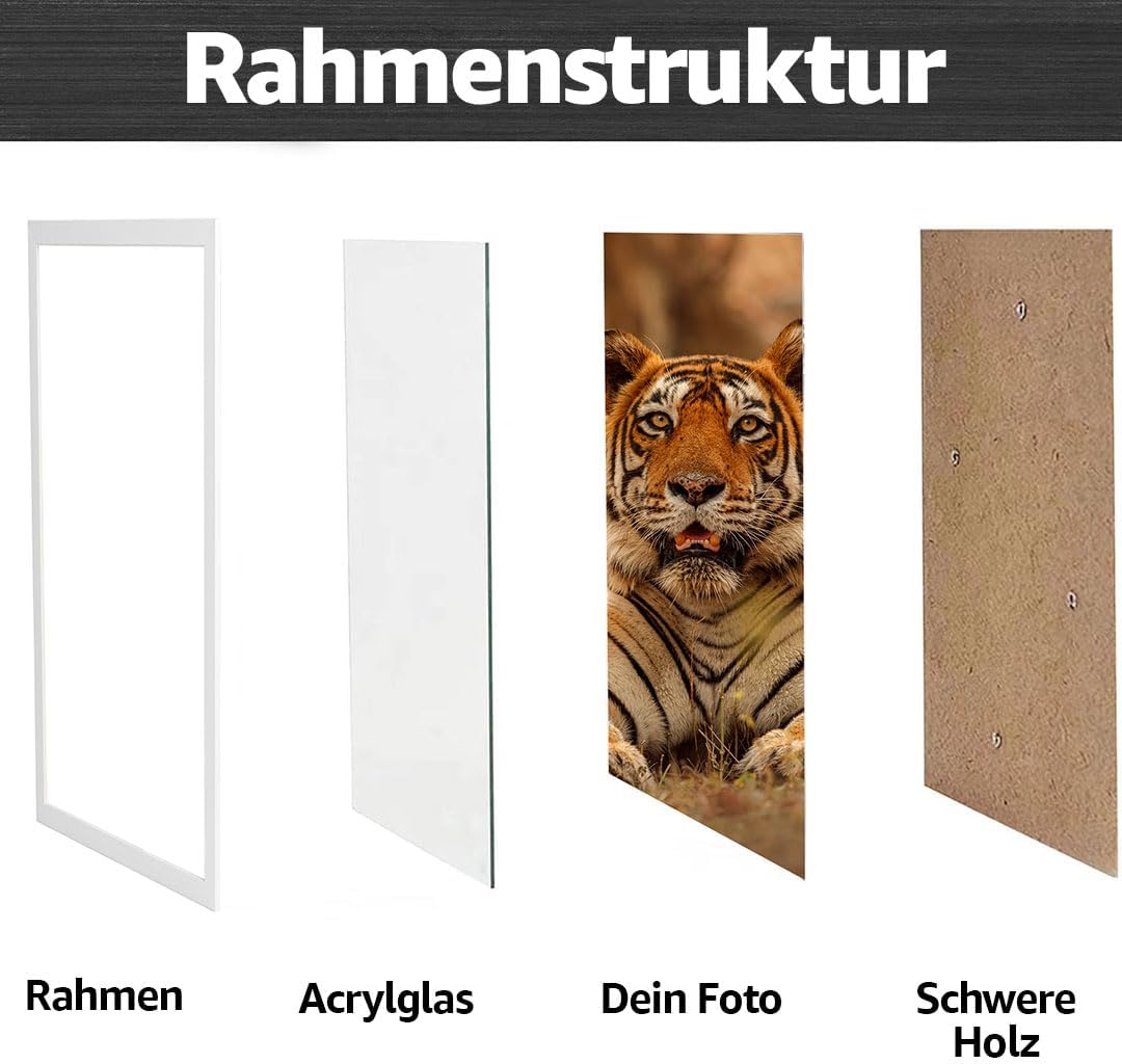Estancia Weiss Holz Bilderrahmen 30x40 cm mit Bruchsicherem Acrylglas | Moderner Portraitrahmen Holz