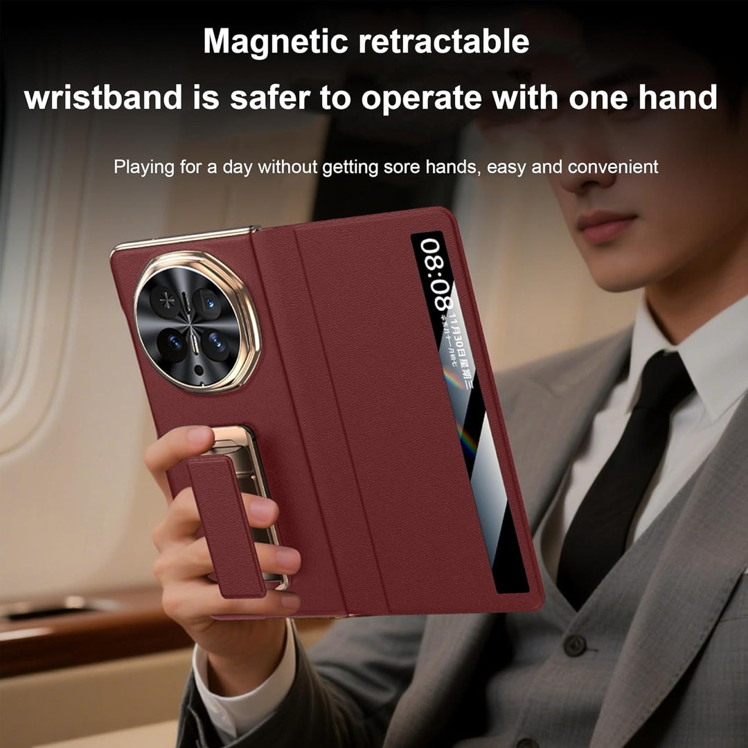 Hülle für Honor magic V6 mit Metall Halter Magnet Ständer, Ultradünn Prämie PU Leder Back Handyhülle
