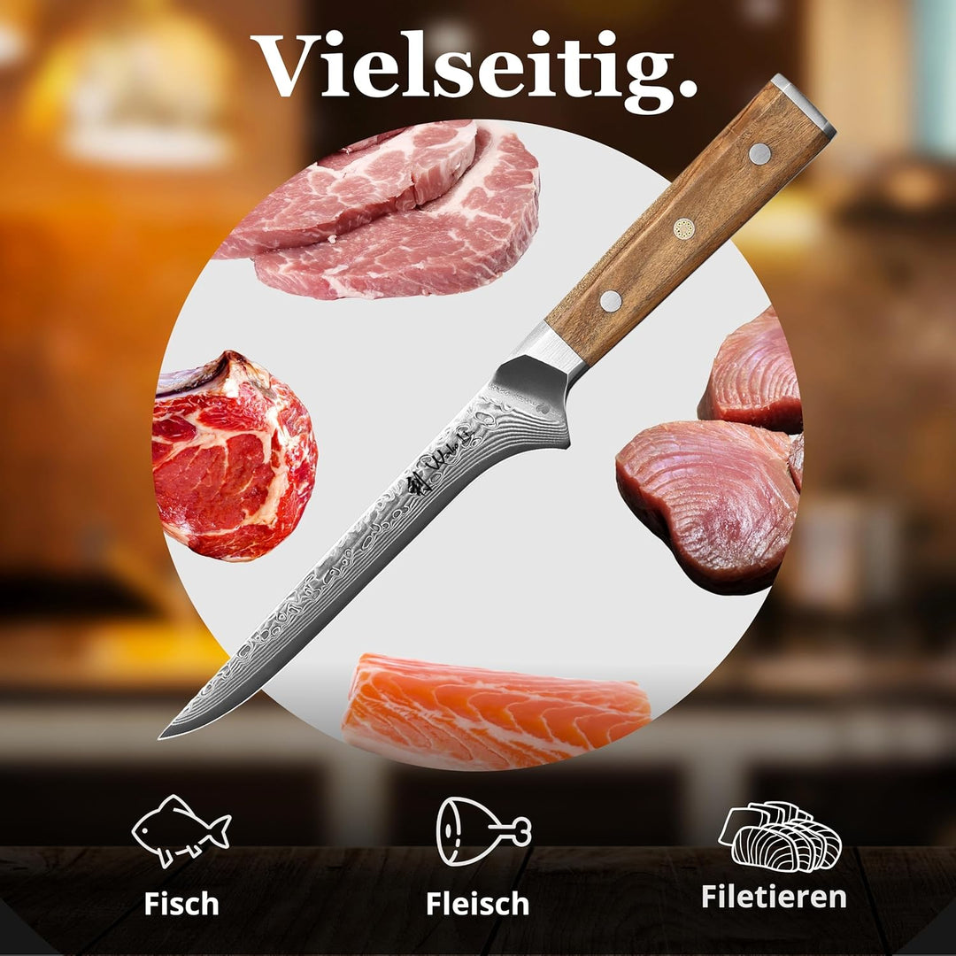 Wakoli Oribu Filetier- und Ausbeinmesser 14 cm extrem scharfe Klinge aus 67 Lagen I Damast Küchenmes