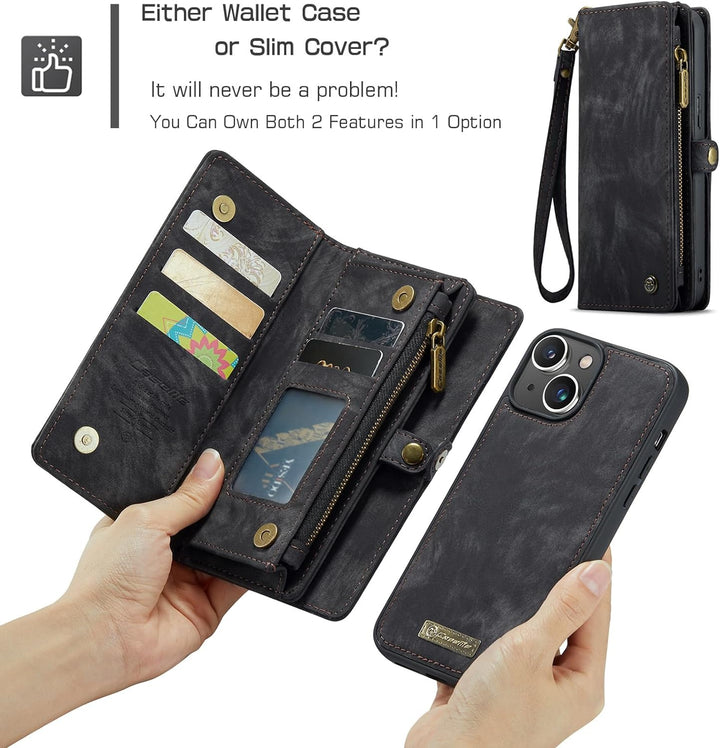 UFinetech für iPhone 15 Plus Hülle, Flip Leder TPU Stossfest Kartenfach Tasche Handyhülle für iPhone
