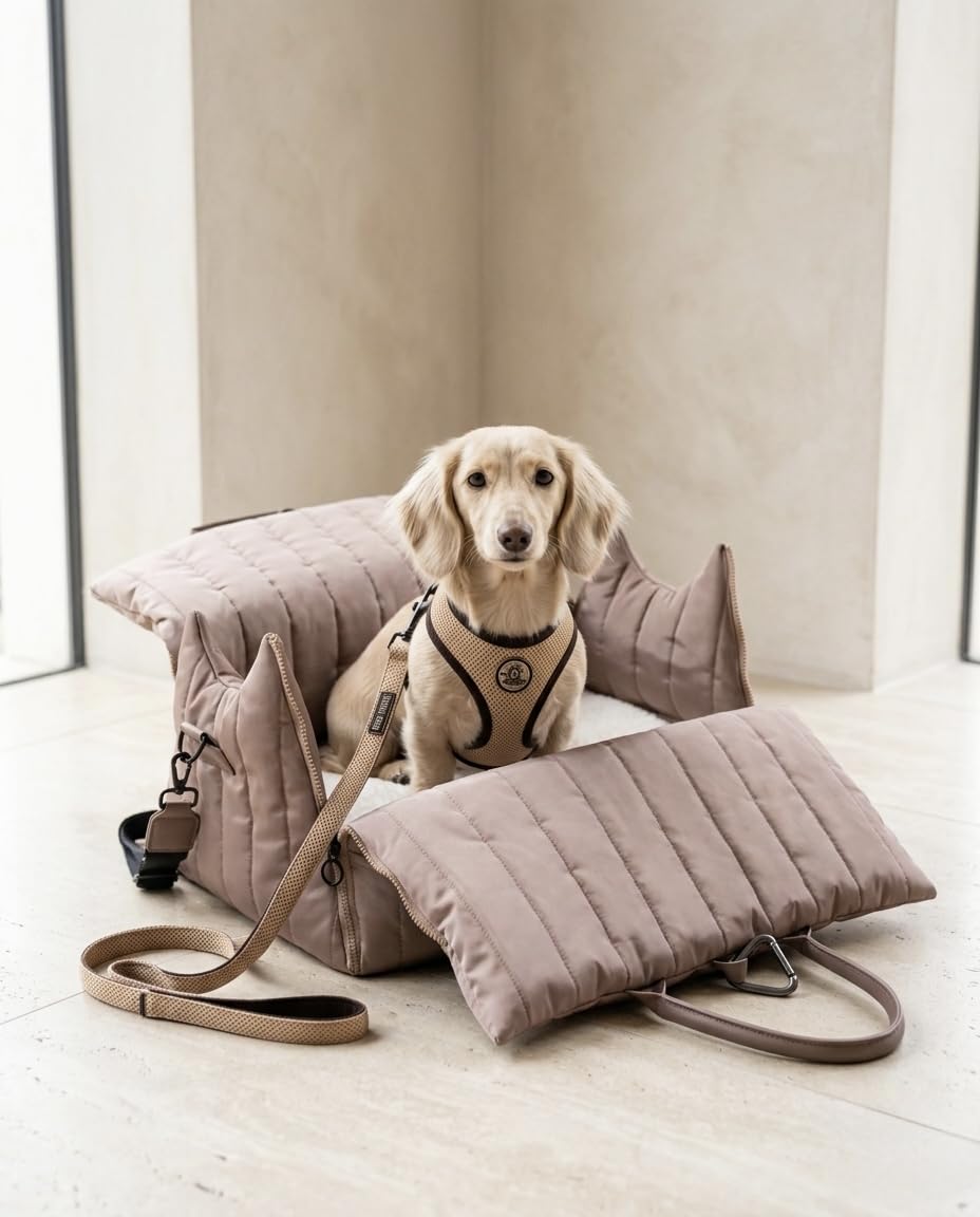 Hundetragetasche Donna 3-in-1 Tragetasche, Autosutz & Reisebett-orthopädisch Memory Foam, veganes Le