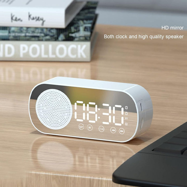 Digitaler Radiowecker, Lautsprecher-Spiegeluhr, HIFI-FM-Radio, Wiederaufladbare Bluetooth 5.0-Lautsp