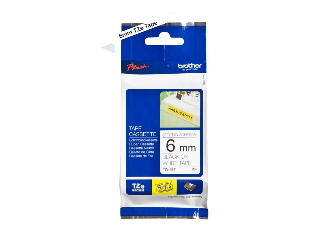 Brother Tze-S211, 6 mm weiss 6 mm Stark haftend, weiss 6 mm Stark haftend