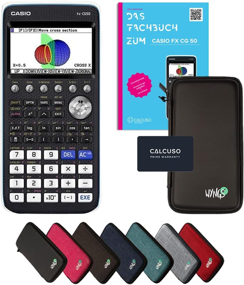 CALCUSO Standardpaket: Casio FX CG 50 + WYNGS Schutztasche schwarz + CALCUSO Fachbuch + Erweiterte G