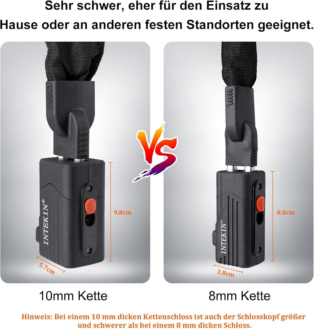 INTEKIN Motorradschloss Hohe Sicherheit, 120cm lang 10mm stark Stahl Kettenschloss, schwer Fahrradsc