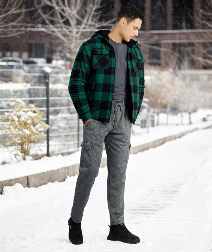 JACKETOWN Hemdjacke Kariertes Herren hoodies Flanelljacke Warm Thermohemd Herren Holzfäller Jacke Ve