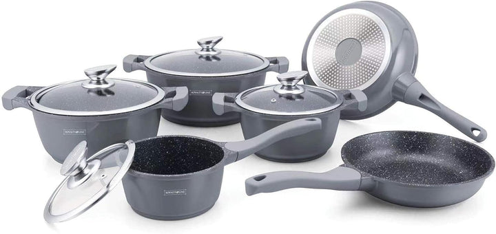 Royalty Line® BS1010M Topfset 13 Tlg. Silber- Töpfe Set geeignet für Induktion - Kochtopf Set & Pfan