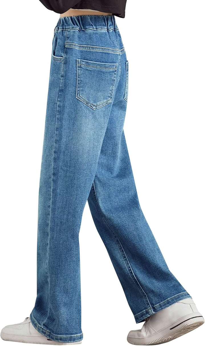 Happy Cherry Jeans Mädchen Wide Ripped Leg Cargo Hose Vintage Löcher Denim Blau 11-12 Jahre Blau-02,