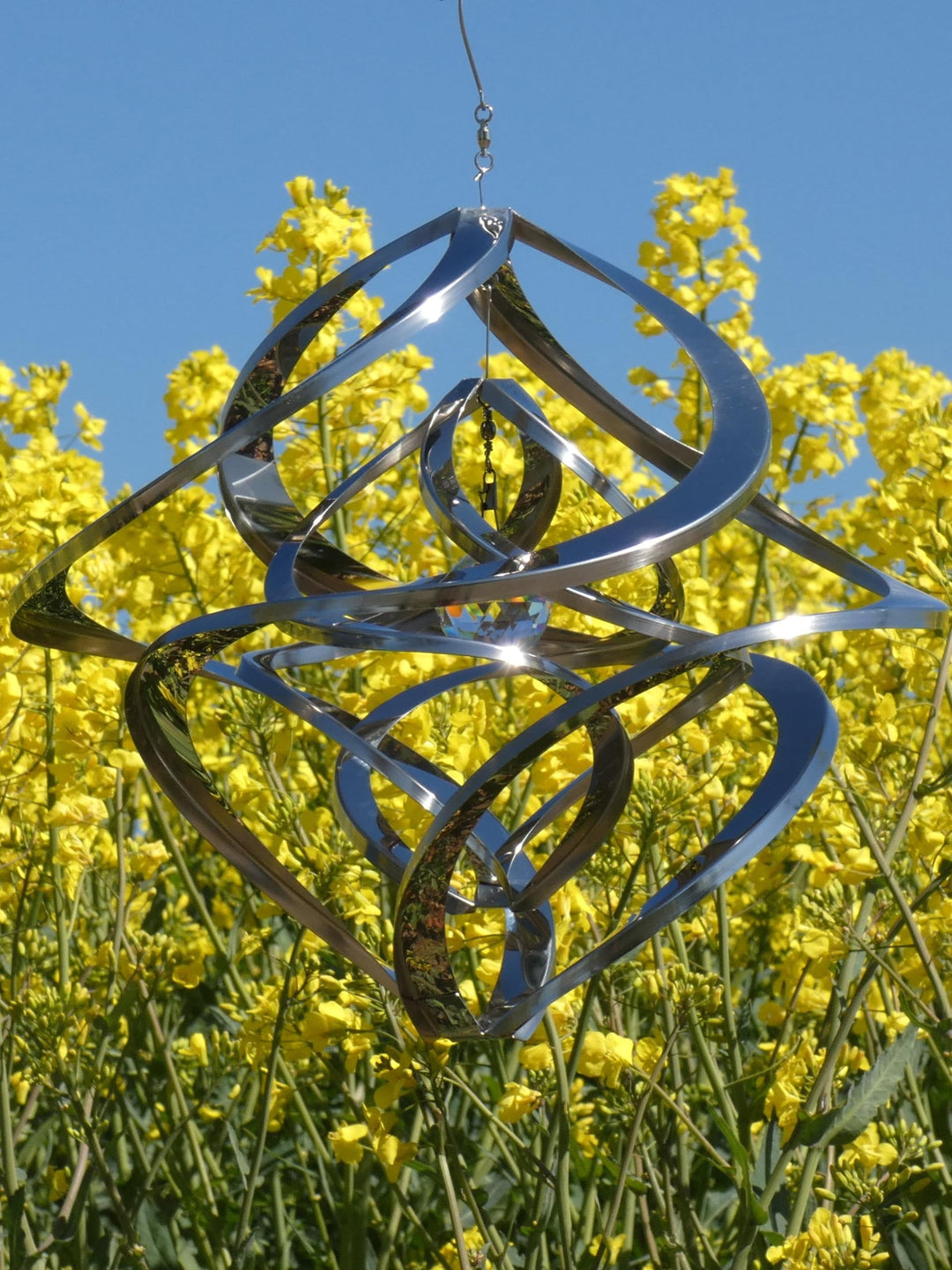Pommerntraum ®| Edelstahlwindspiel MIT 4 cm KRISTALL ROSTFREI Windspiel Edelstahl Winddancer Unruhe