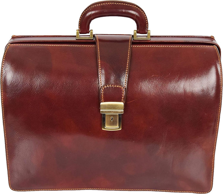 A1 FASHION GOODS Italienisches Leder Aktentasche für Ärzte Geschäft Profis Gladstone Tasche Braun Dj