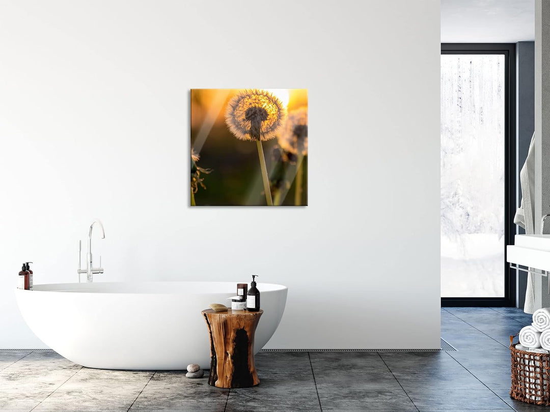 Pixxprint Glasbild | Wandbild auf Echtglas | Pusteblume | 50x50 cm | inkl. Aufhängung und Abstandsha