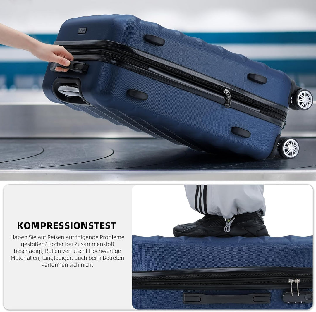 BEIBYE Zwillingsrollen 2066 Hartschale Trolley Koffer Reisekoffer Gepäck M-L-XL-Set (Dunkelblau, L),