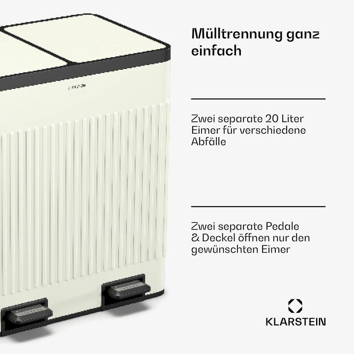 Klarstein Grama 40 Mülleimer 2 Fächer - 40 L Abfalleimer Mit Soft-Close Deckel & Retro-Design, Herau