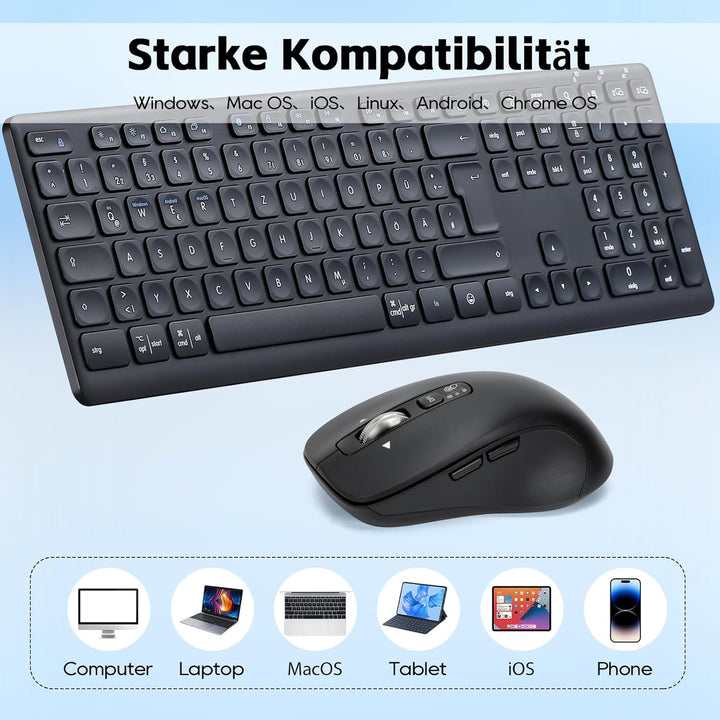 M9300 Kabelloses Tastatur Maus Combo, 2-in-1 USB Empfänger und Zwei Bluetooth, 18-Monate Batterielau