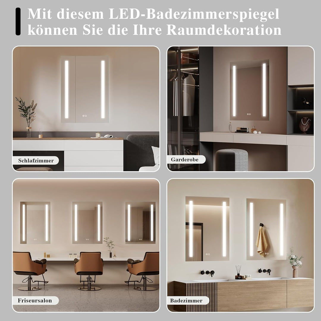Badspiegel mit Beleuchtung 40x60cm : LED Badezimmerspiegel - Badezimmer Spiegel mit Beschlagfrei - T