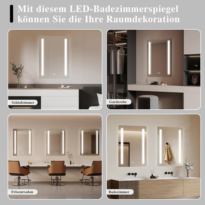 Badspiegel mit Beleuchtung 40x60cm : LED Badezimmerspiegel - Badezimmer Spiegel mit Beschlagfrei - T