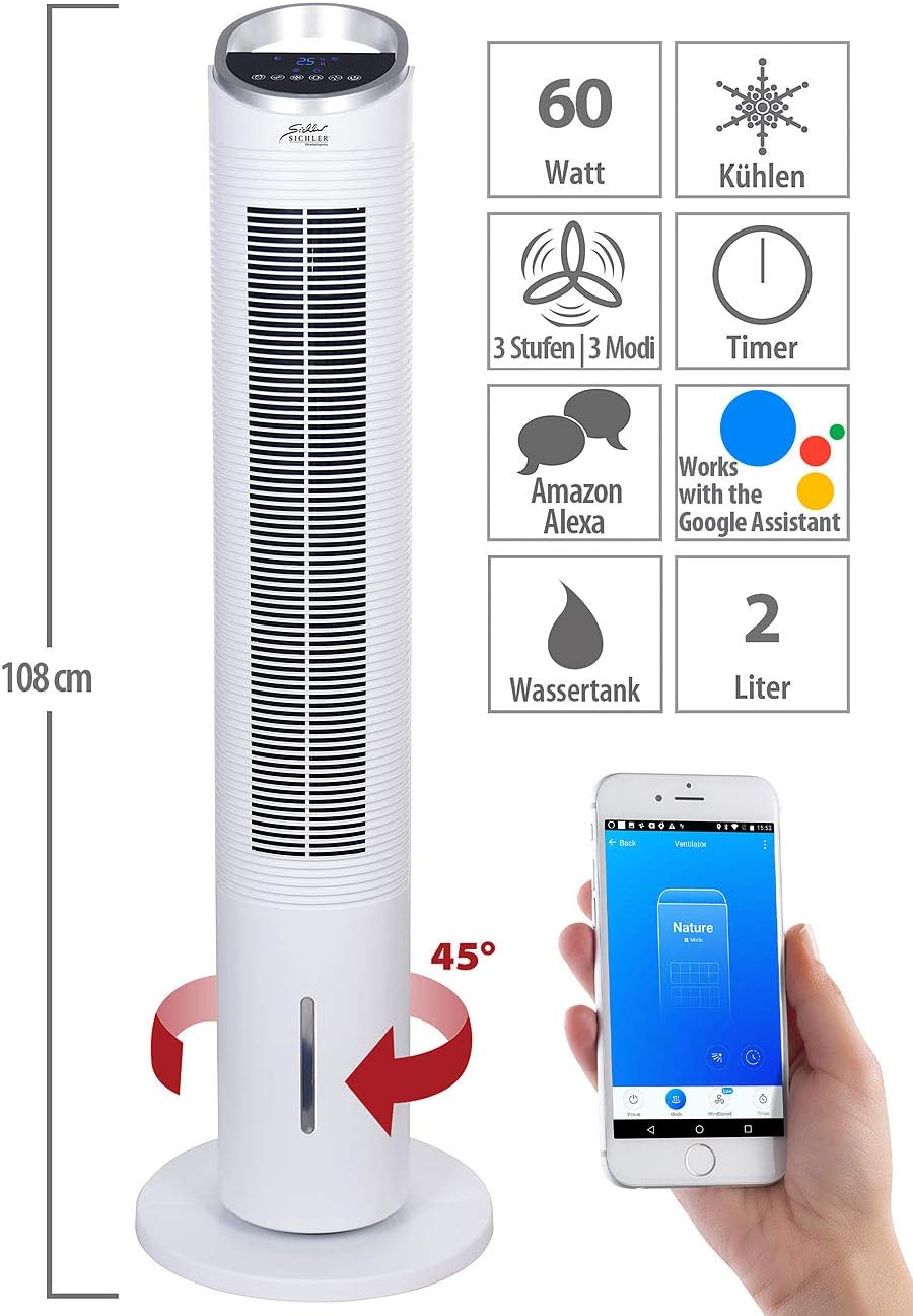 Sichler Haushaltsgeräte Air Cooler: 3in1-WLAN-Luftkühler mit App, für Siri, Alexa & Google Assistant