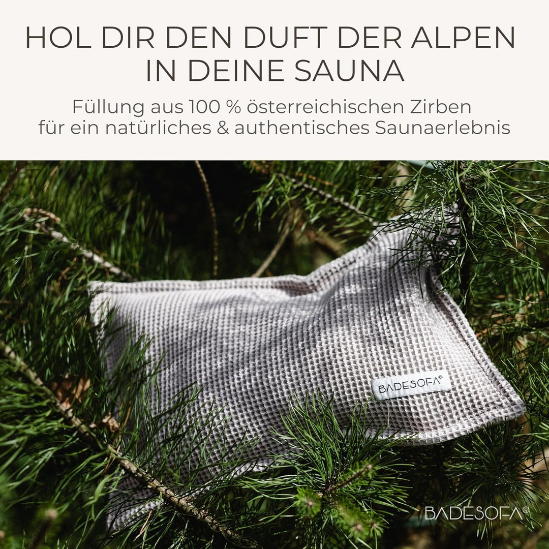 SAUNASOFA™ Zirbenkissen für Sauna – Duftkissen aus 100% Bio-Baumwolle, skandinavisches Design – Hand