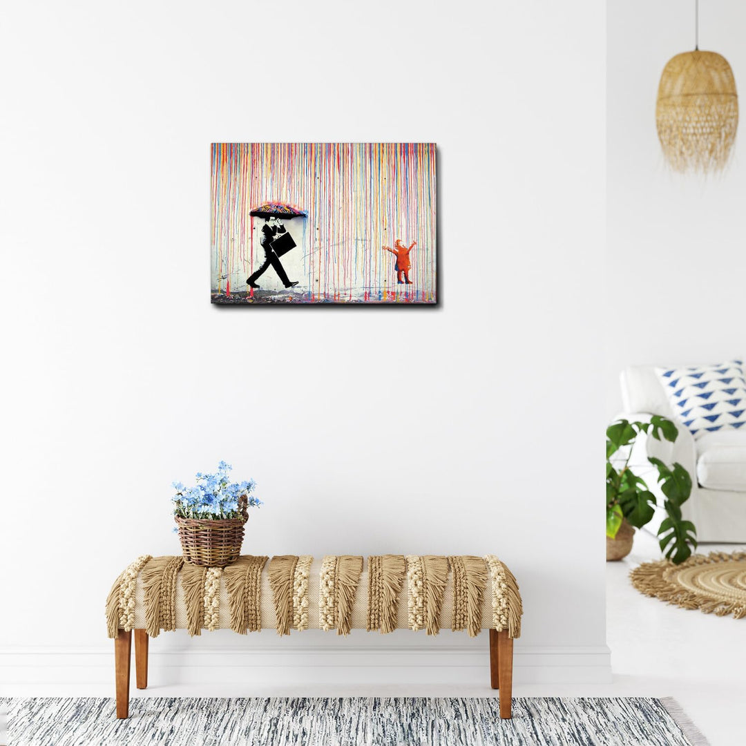 Giallobus - Gemälde - Banksy - Regen der Farben - Premium Loom Canvas mit hoher Dicke - 70x50 - Bere