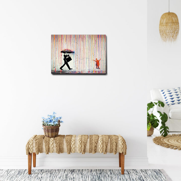 Giallobus - Gemälde - Banksy - Regen der Farben - Premium Loom Canvas mit hoher Dicke - 70x50 - Bere
