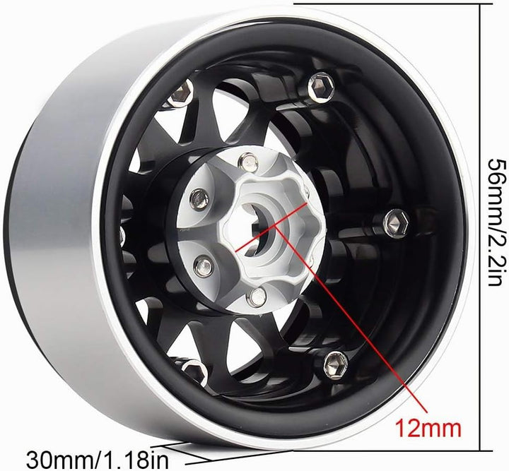 INJORA RC Felgen 4 Stücke 1,9 Beadlock Felgen Metallische Räder Felge Set für 1:10 RC Crawler Axial